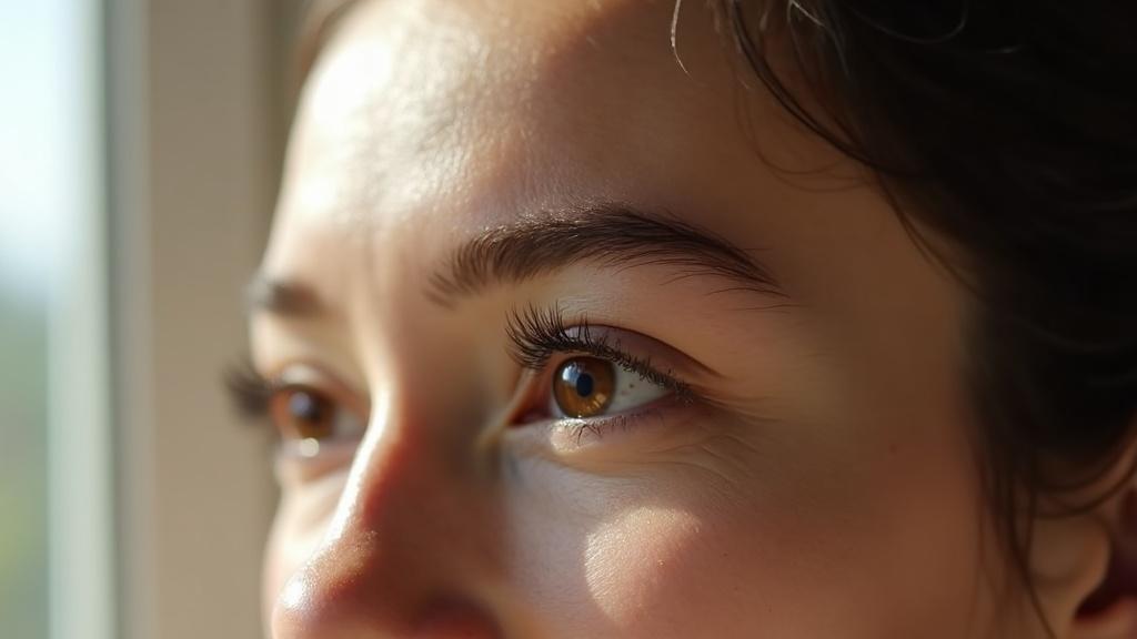 A close-up of a person's forehead and brow in soft natural light, showing smooth skin and subtle contours