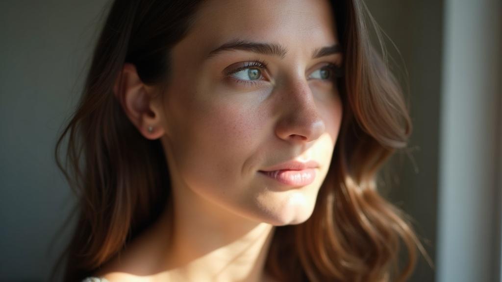 A close study of a human face in natural daylight, showing bone structure, skin texture and the subtle asymmetries that samudrika readers observe