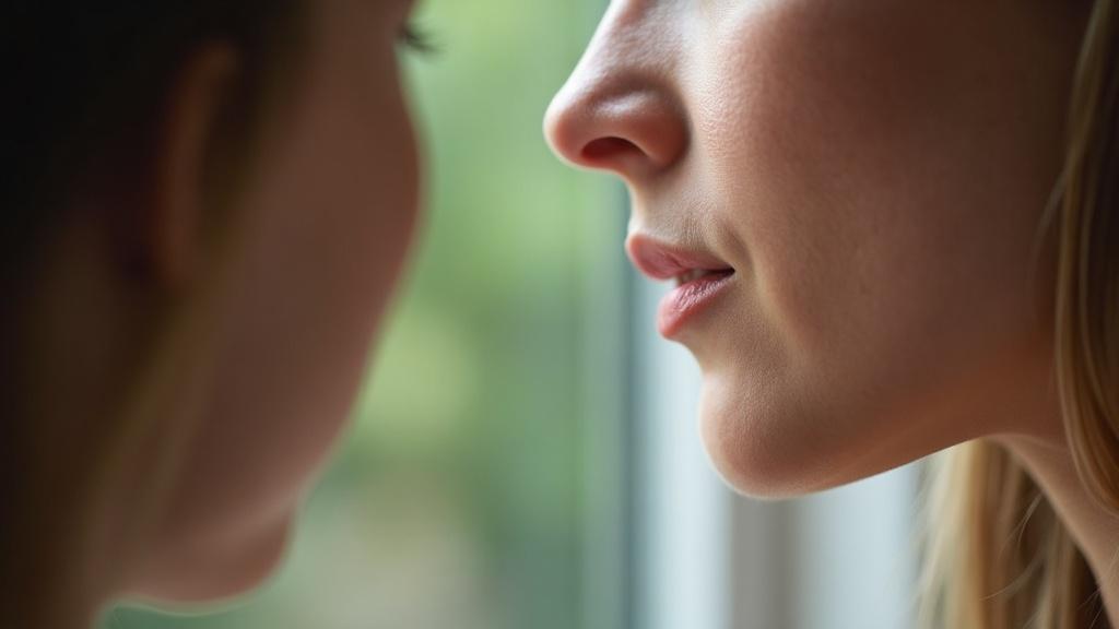 A close profile view of a person's nose and cheek, natural daylight, shallow depth of field